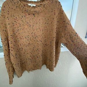 Entro Beige Knit Sweater with Colorful Details and fringe-trim design